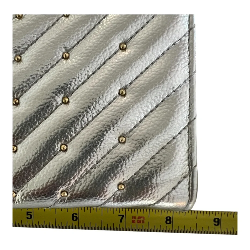 Victoria's Secret quilted metallic silver, studded wristlet wallet …